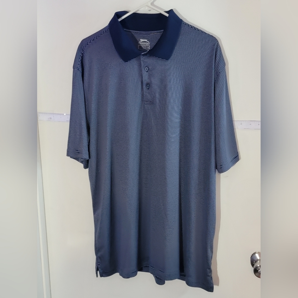 Slazenger Men's Navy Blue Striped Golf Polo Shirt Size 2XL